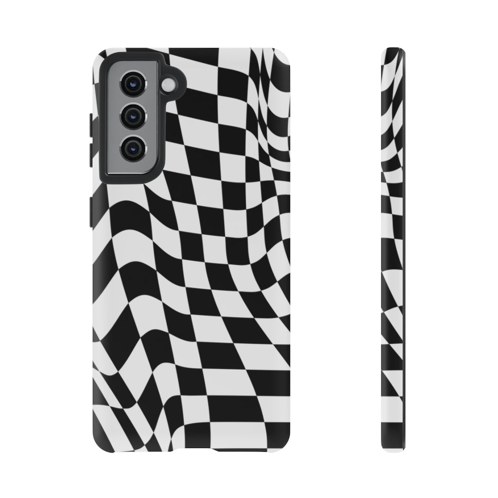 Old School Checkered Retro Groovy Vibe Wavy Checkerboard Phone Case