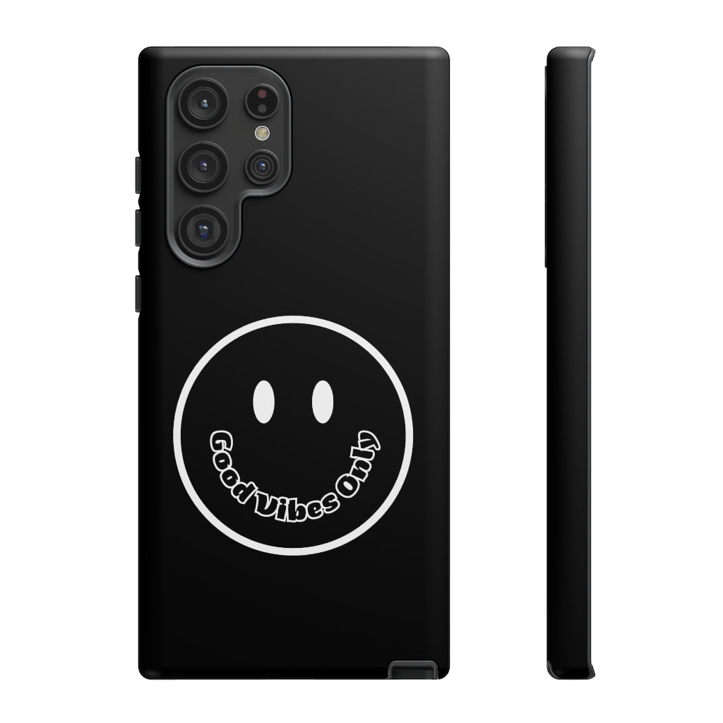 Smiley Happy Face Good Vibes Only Message Printed Phone Case / Black Case
