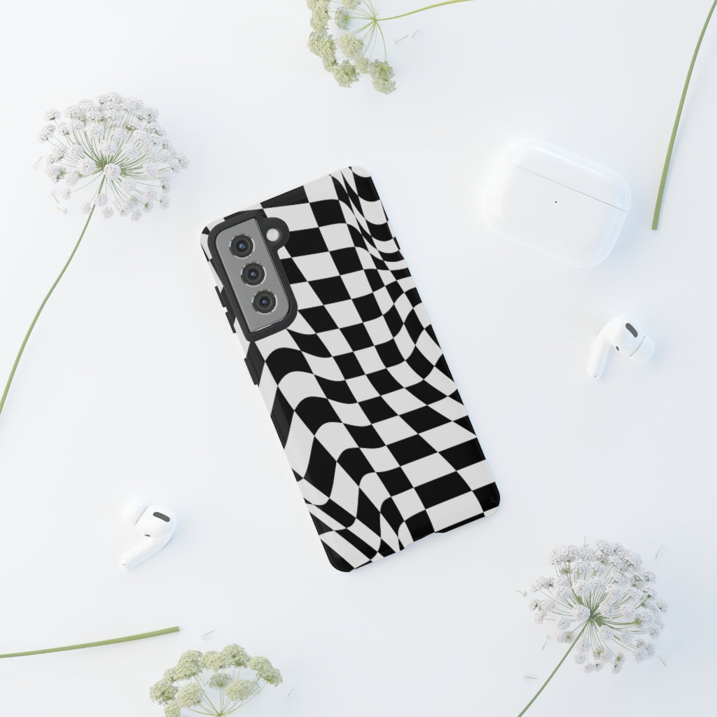 Old School Checkered Retro Groovy Vibe Wavy Checkerboard Phone Case