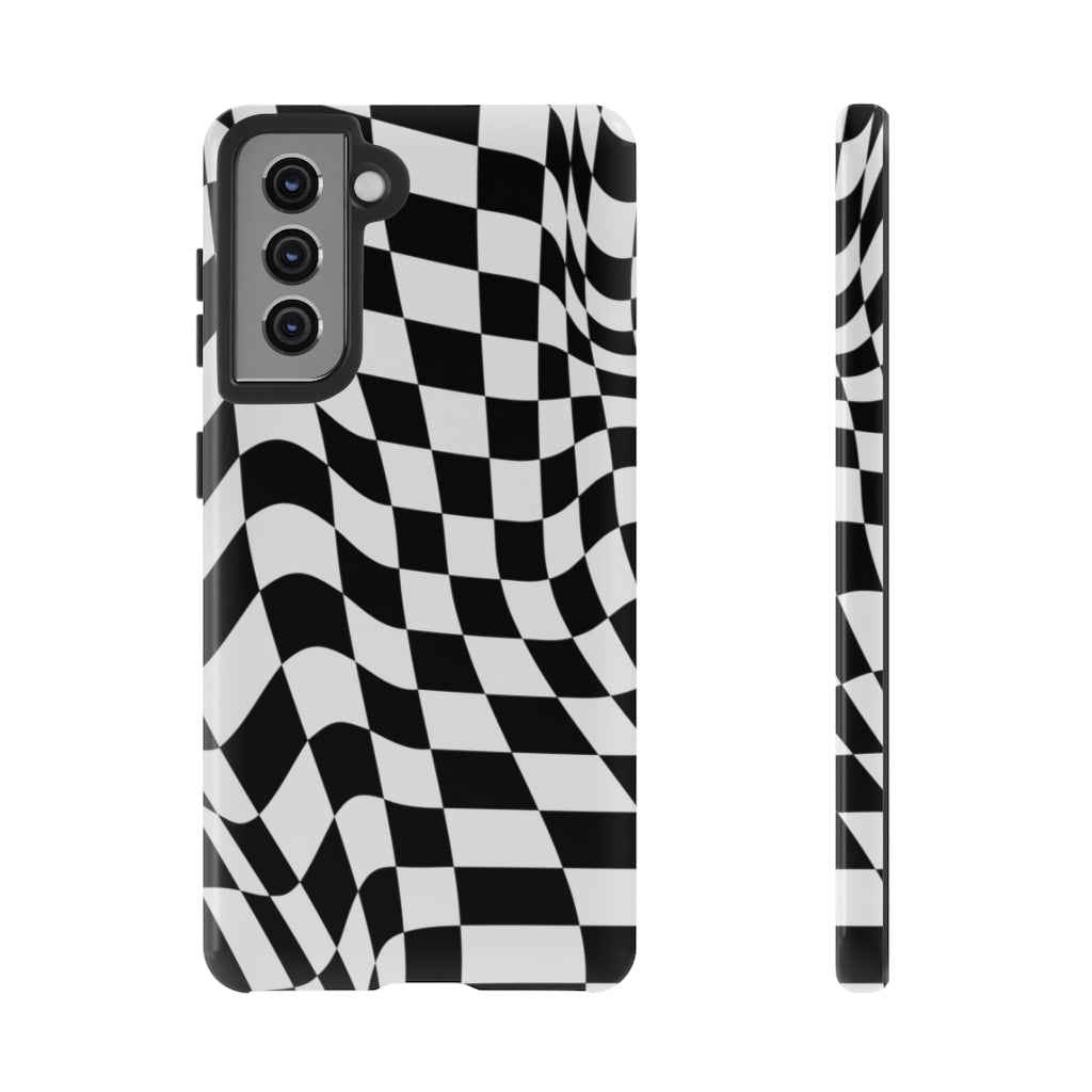 Old School Checkered Retro Groovy Vibe Wavy Checkerboard Phone Case