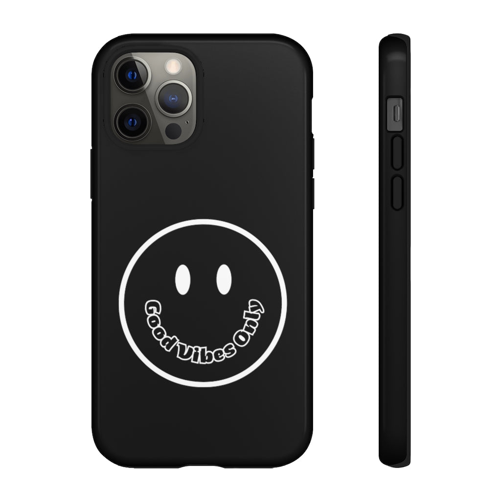 Smiley Happy Face Good Vibes Only Message Printed Phone Case / Black Case