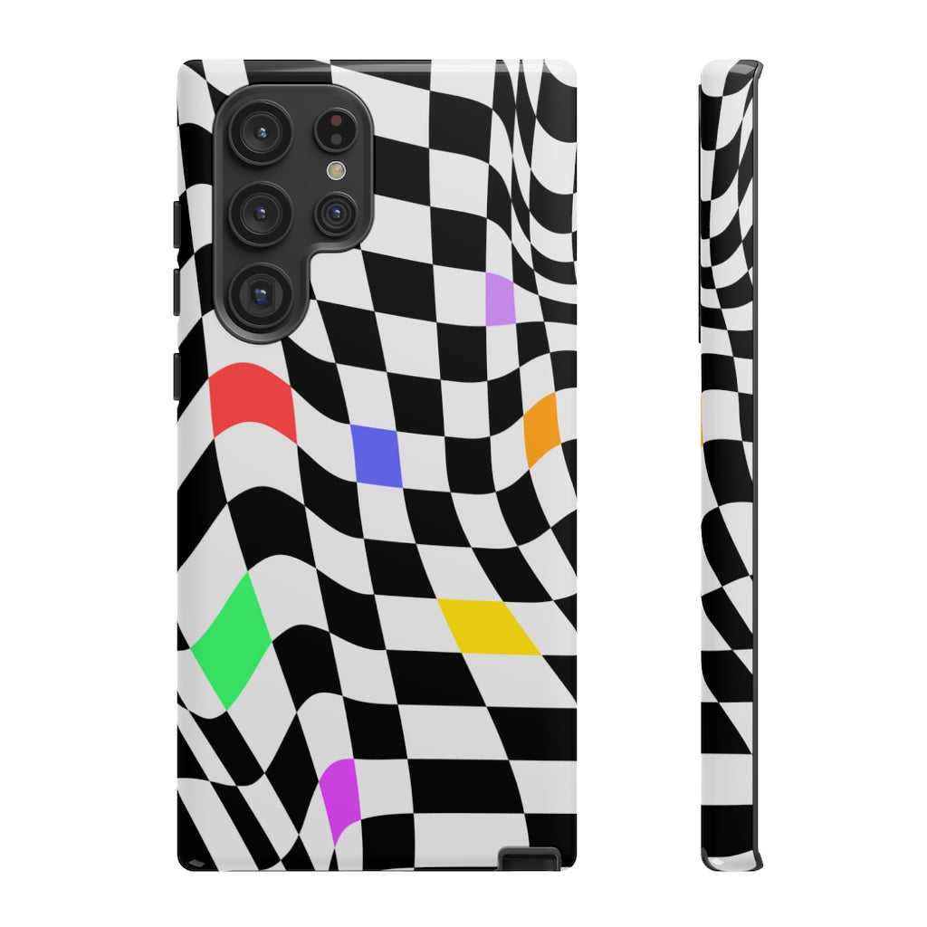 Old School Checkered Retro Groovy Vibe Wavy Checkerboard Phone Case / Multi