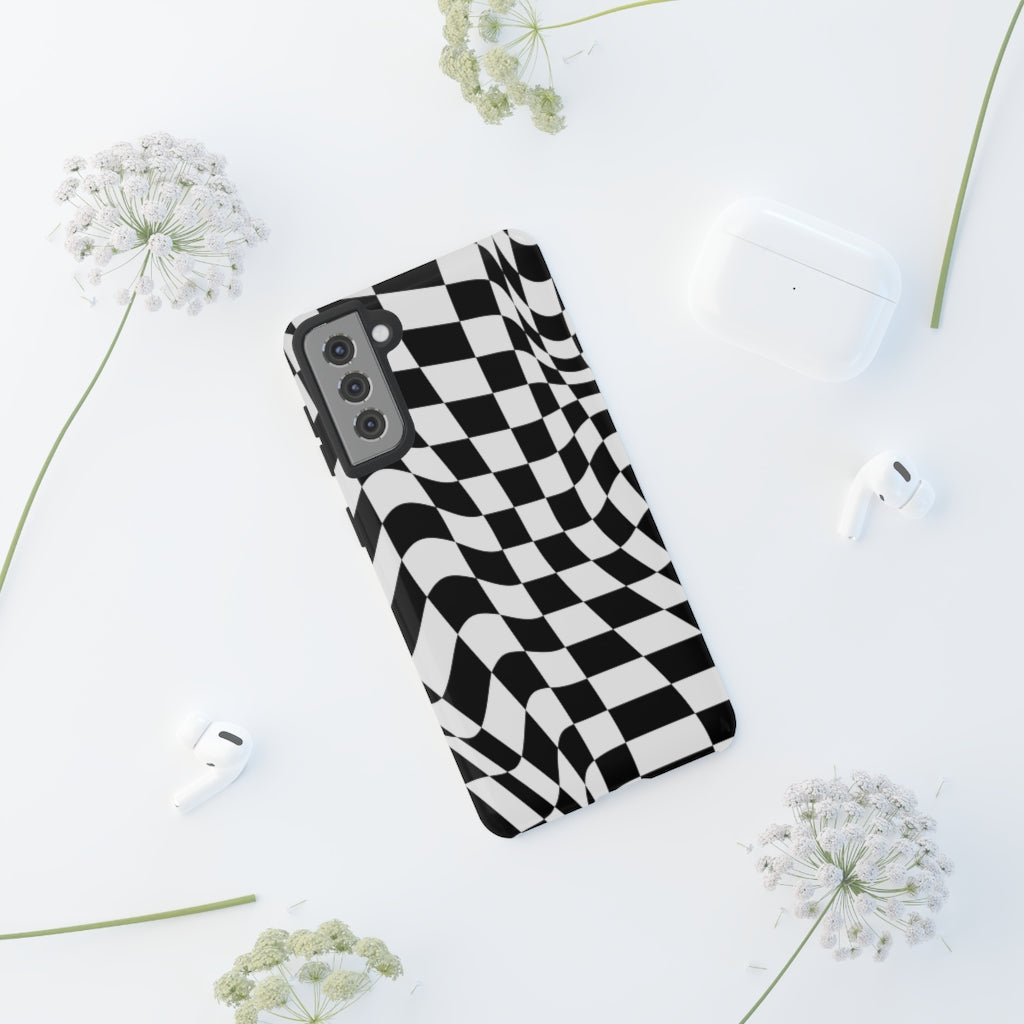 Old School Checkered Retro Groovy Vibe Wavy Checkerboard Phone Case