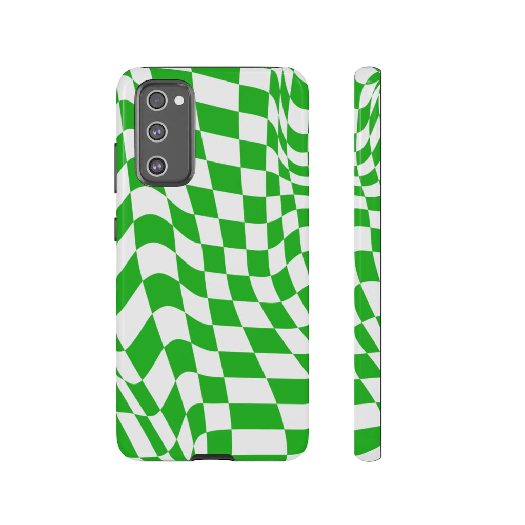 Old School Checkered Retro Groovy Vibe Wavy Checkerboard Phone Case / Retro Green
