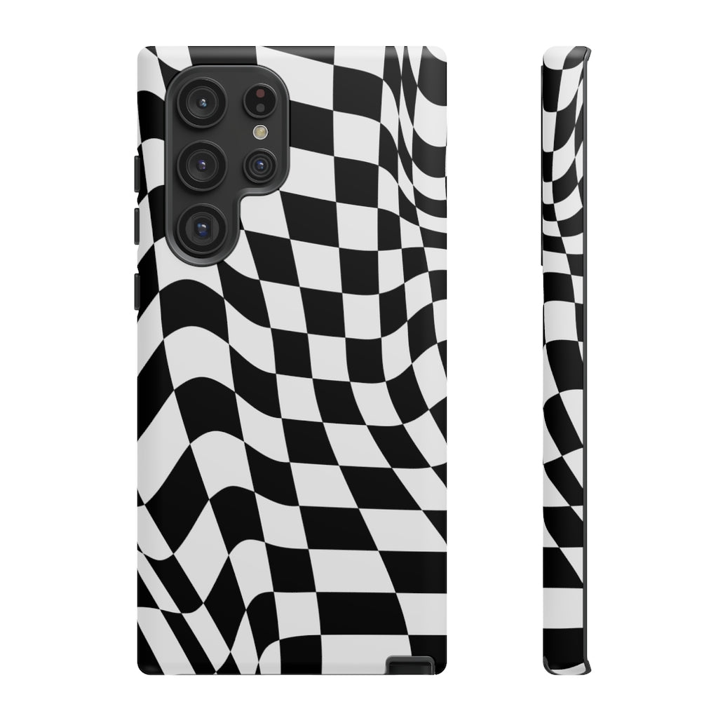 Old School Checkered Retro Groovy Vibe Wavy Checkerboard Phone Case