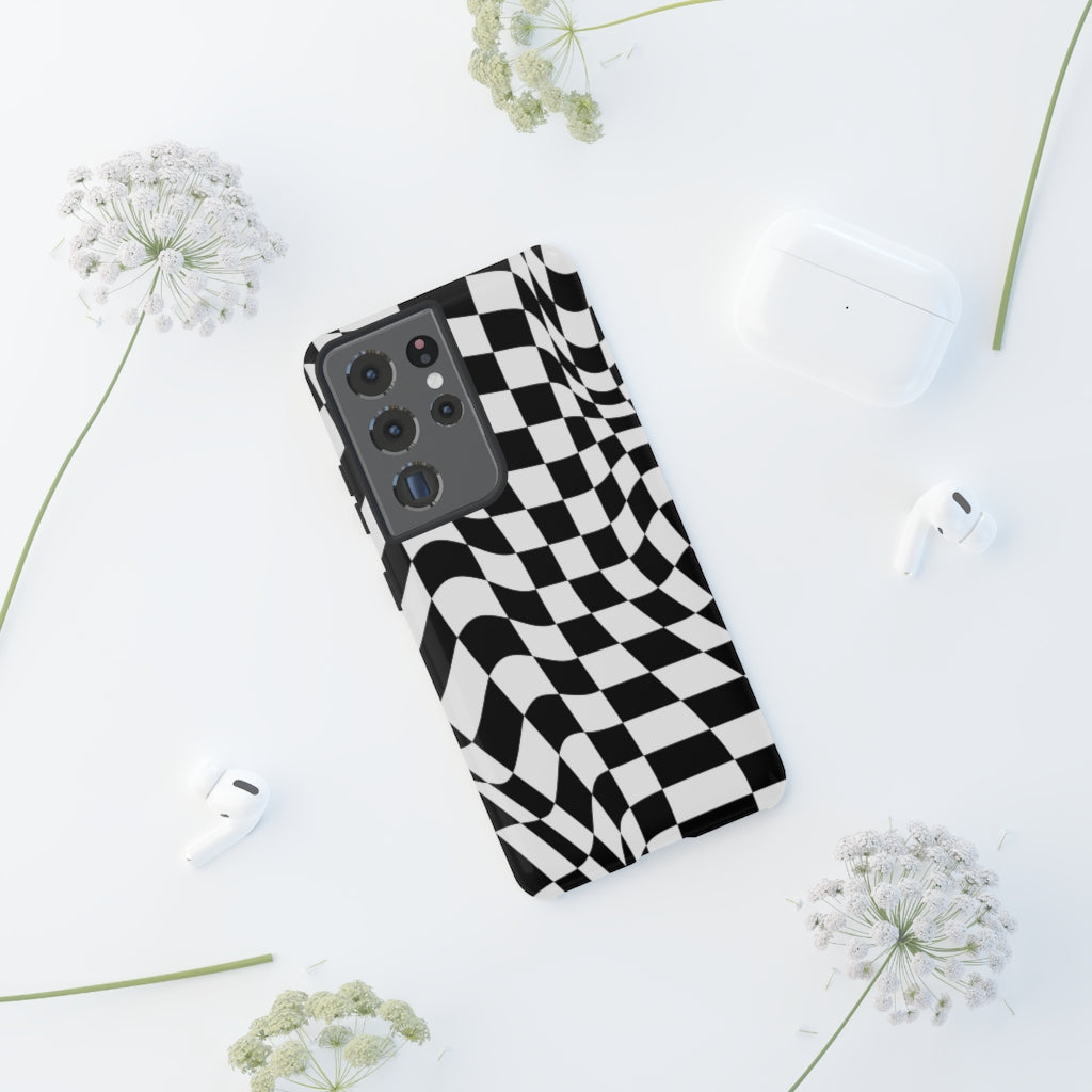 Old School Checkered Retro Groovy Vibe Wavy Checkerboard Phone Case