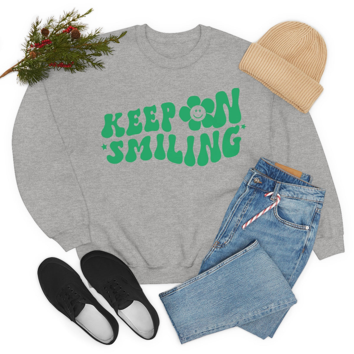 Keep On Smiling Sweatshirt / Unisex Heavy Blend™ Crewneck Sweatshirt / Green