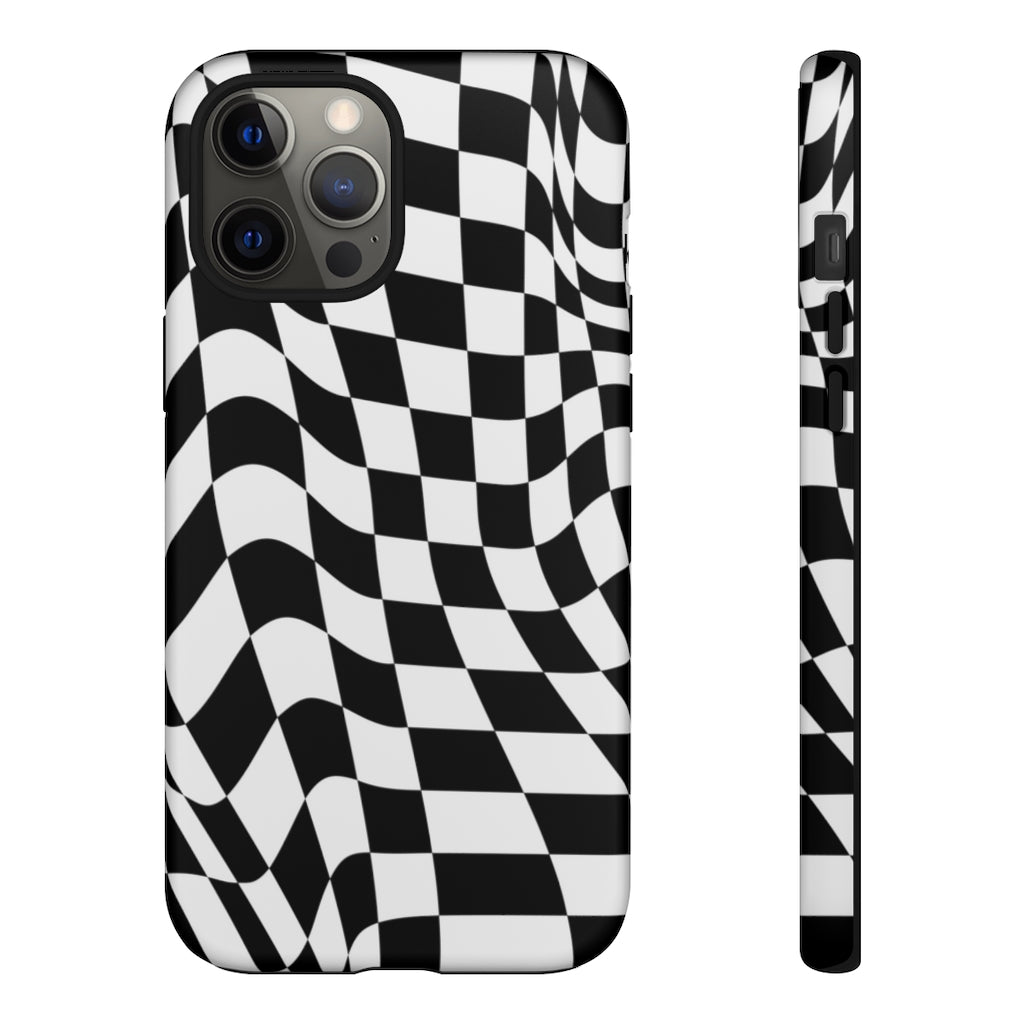 Old School Checkered Retro Groovy Vibe Wavy Checkerboard Phone Case