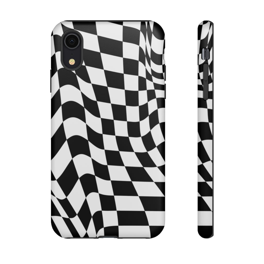 Old School Checkered Retro Groovy Vibe Wavy Checkerboard Phone Case