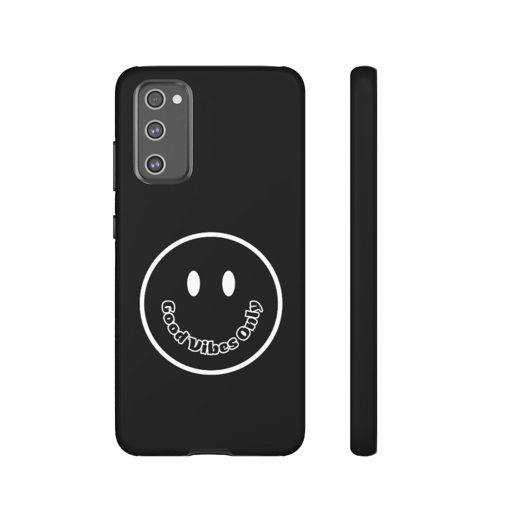 Smiley Happy Face Good Vibes Only Message Printed Phone Case / Black Case