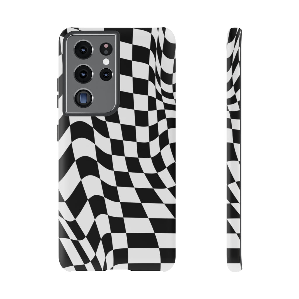 Old School Checkered Retro Groovy Vibe Wavy Checkerboard Phone Case