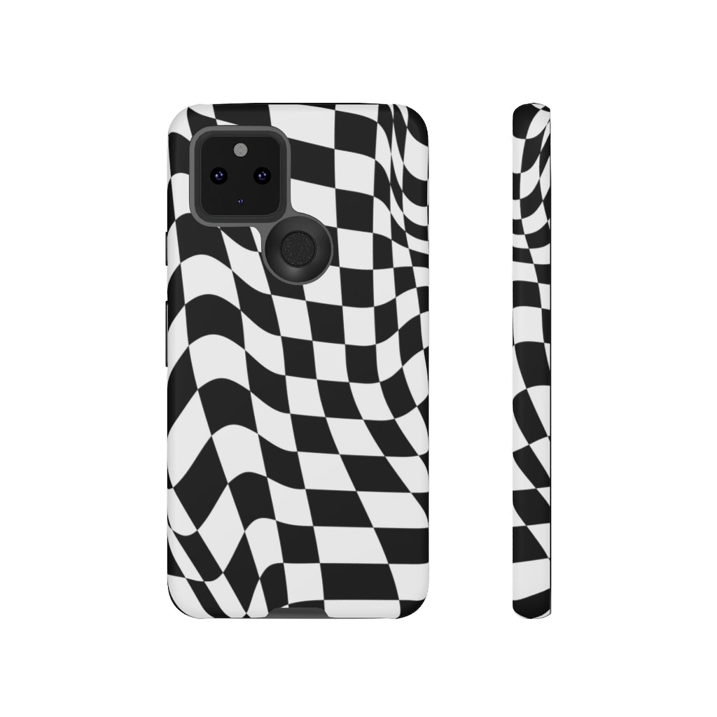 Old School Checkered Retro Groovy Vibe Wavy Checkerboard Phone Case