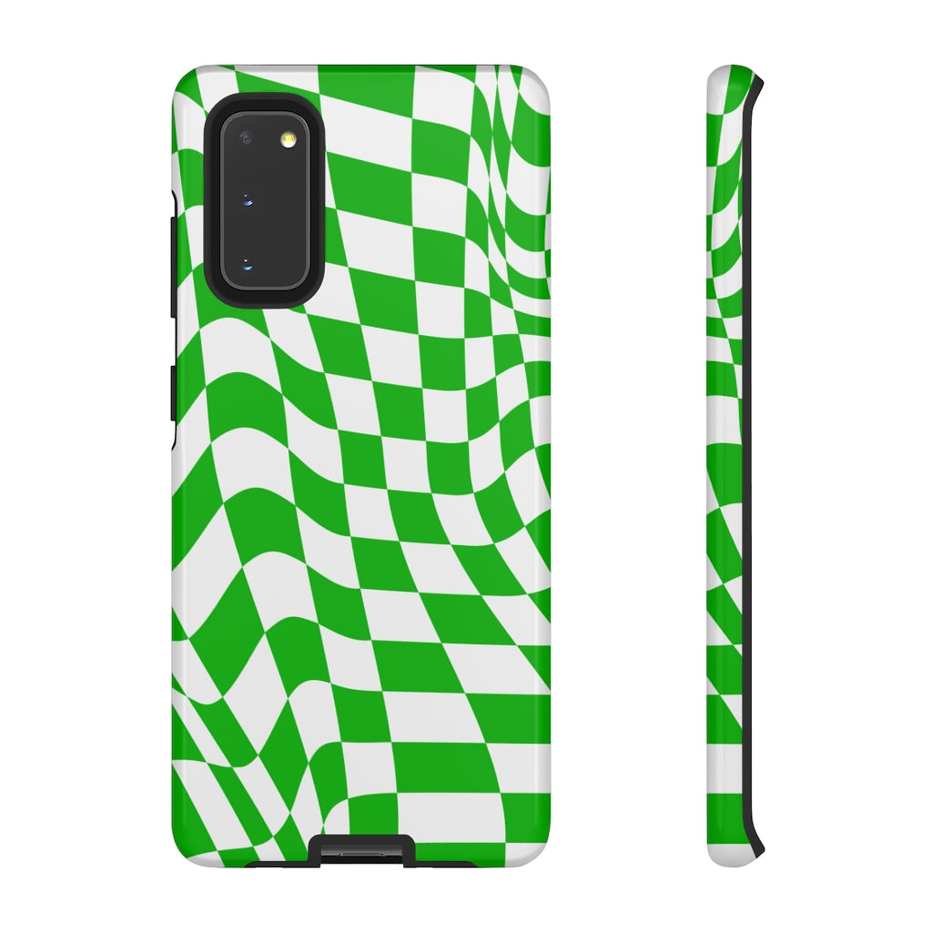 Old School Checkered Retro Groovy Vibe Wavy Checkerboard Phone Case / Retro Green