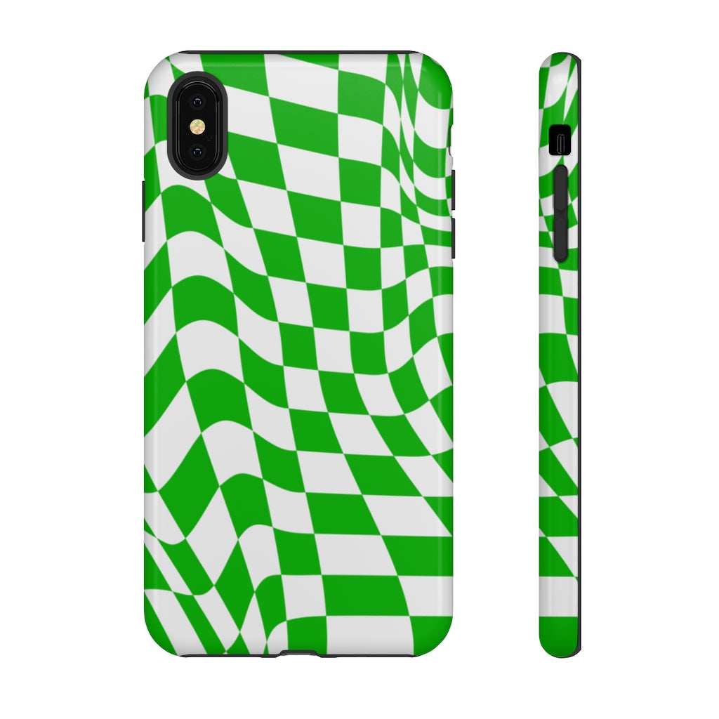 Old School Checkered Retro Groovy Vibe Wavy Checkerboard Phone Case / Retro Green
