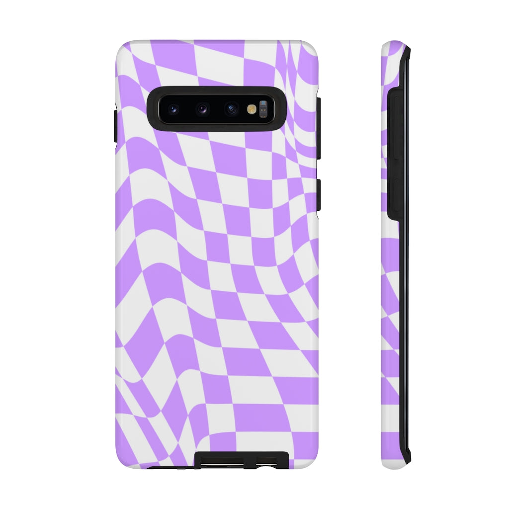 Old School Checkered Retro Groovy Vibe Wavy Checkerboard Phone Case / Purple
