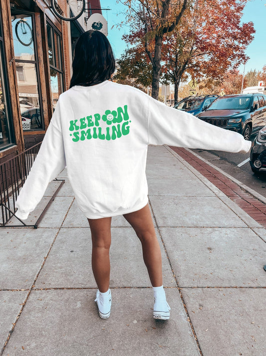 Keep On Smiling Sweatshirt / Unisex Heavy Blend™ Crewneck Sweatshirt / Green Backside