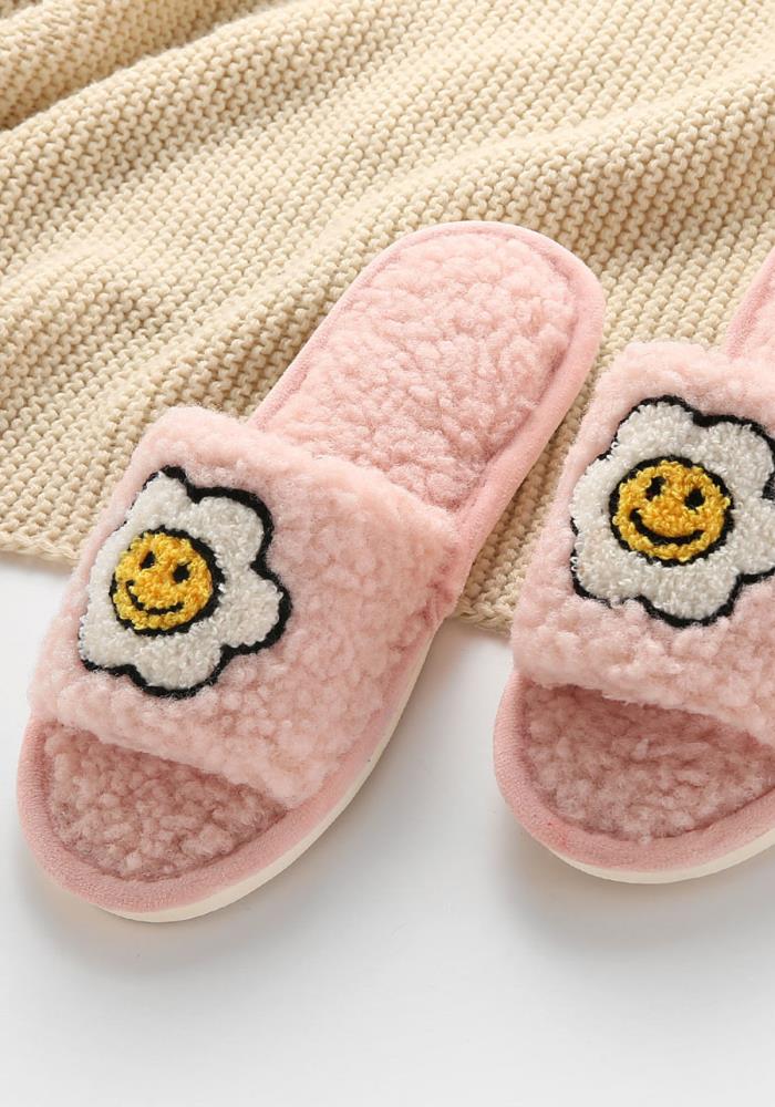 Smiley Happy Face Flower Teddy Home SLIPPER
