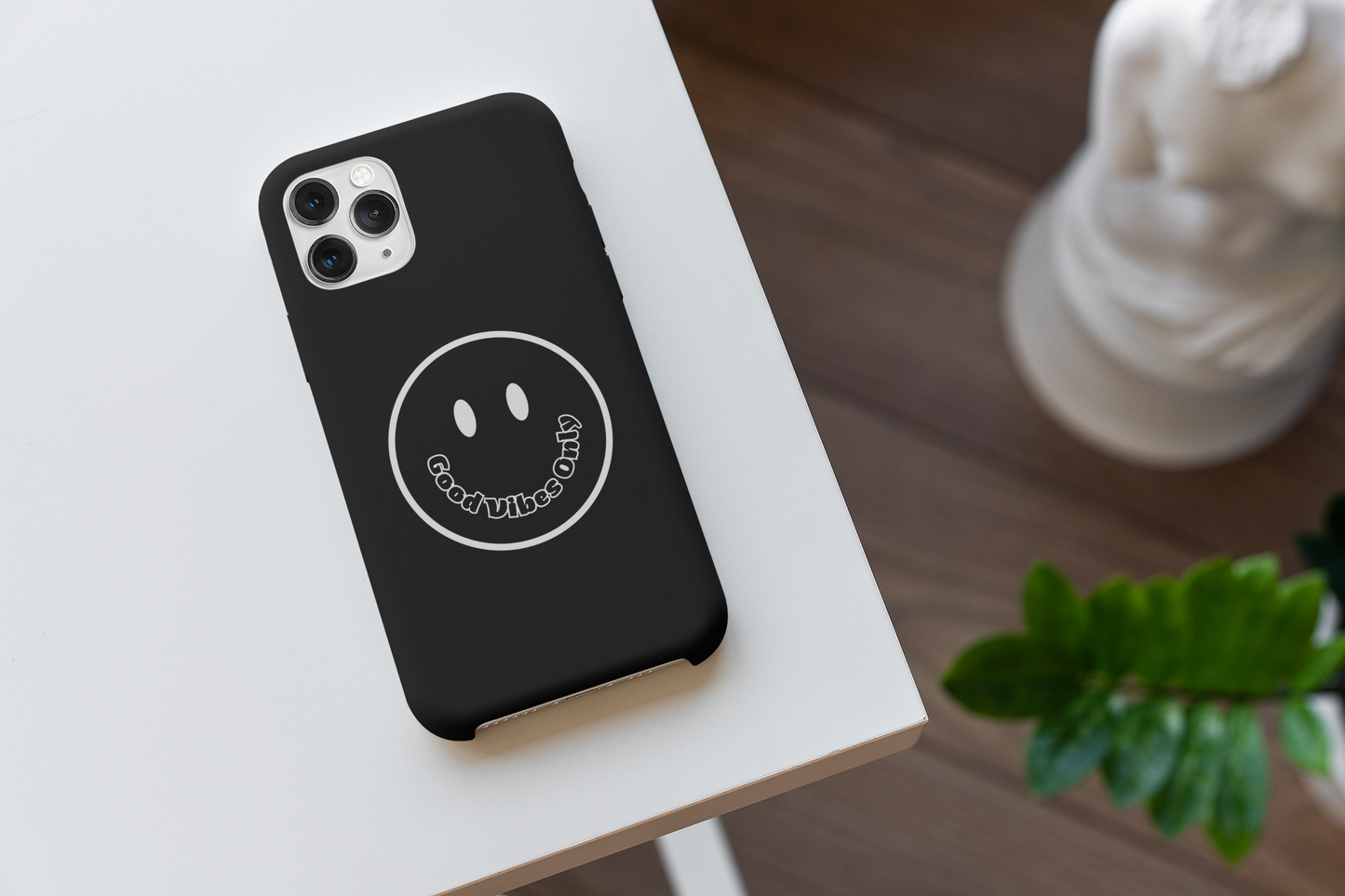 Smiley Happy Face Good Vibes Only Message Printed Phone Case / Black Case