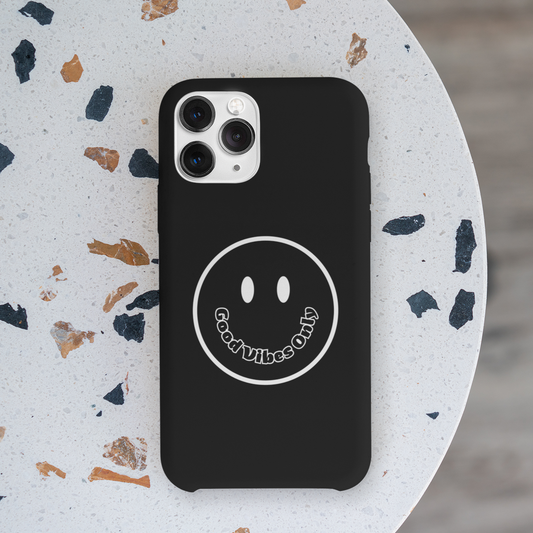 Smiley Happy Face Good Vibes Only Message Printed Phone Case / Black Case