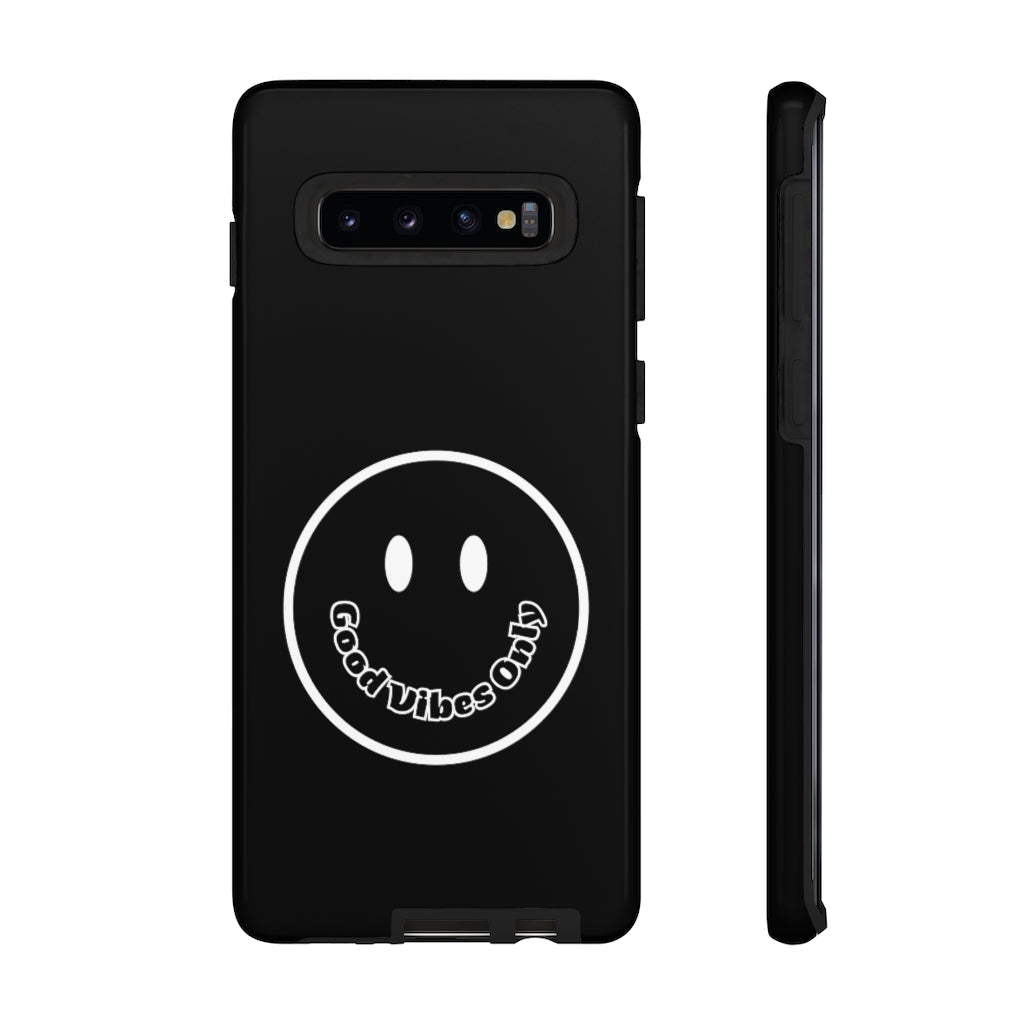 Smiley Happy Face Good Vibes Only Message Printed Phone Case / Black Case