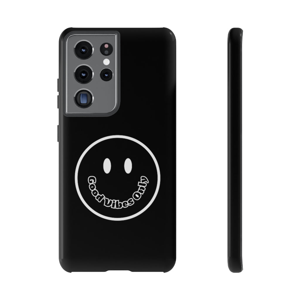 Smiley Happy Face Good Vibes Only Message Printed Phone Case / Black Case