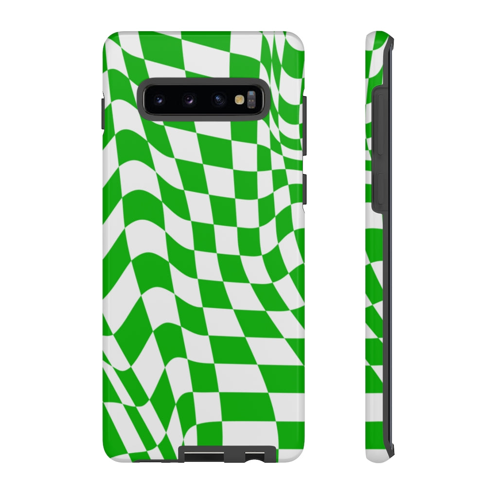 Old School Checkered Retro Groovy Vibe Wavy Checkerboard Phone Case / Retro Green