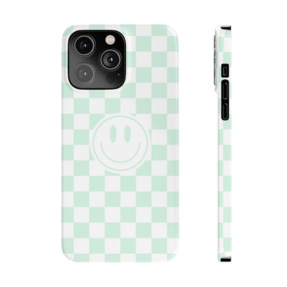 Checkered Board Smiley Happy Face / Slim Phone Cases, Case-Mate / Mint Green