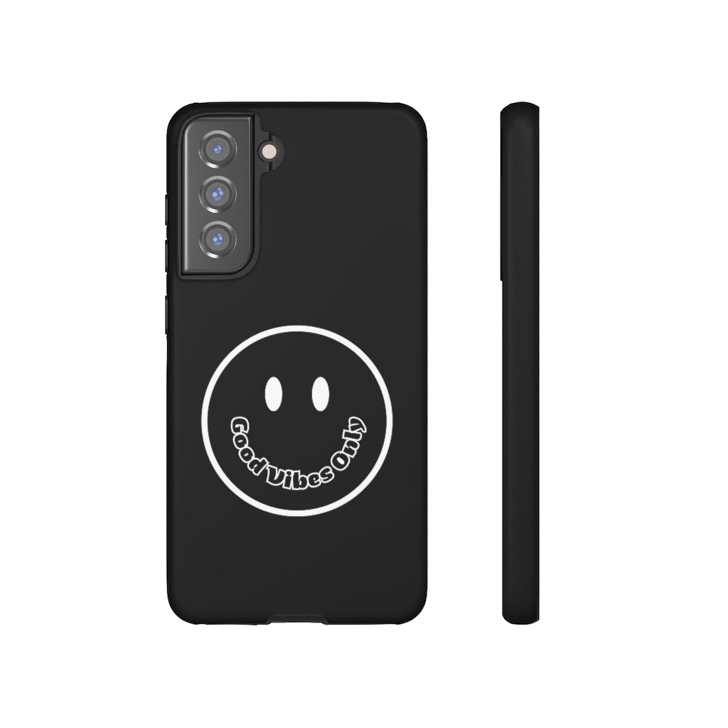 Smiley Happy Face Good Vibes Only Message Printed Phone Case / Black Case