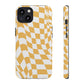 Old School Checkered Retro Groovy Vibe Wavy Checkerboard Phone Case / Retro Tan