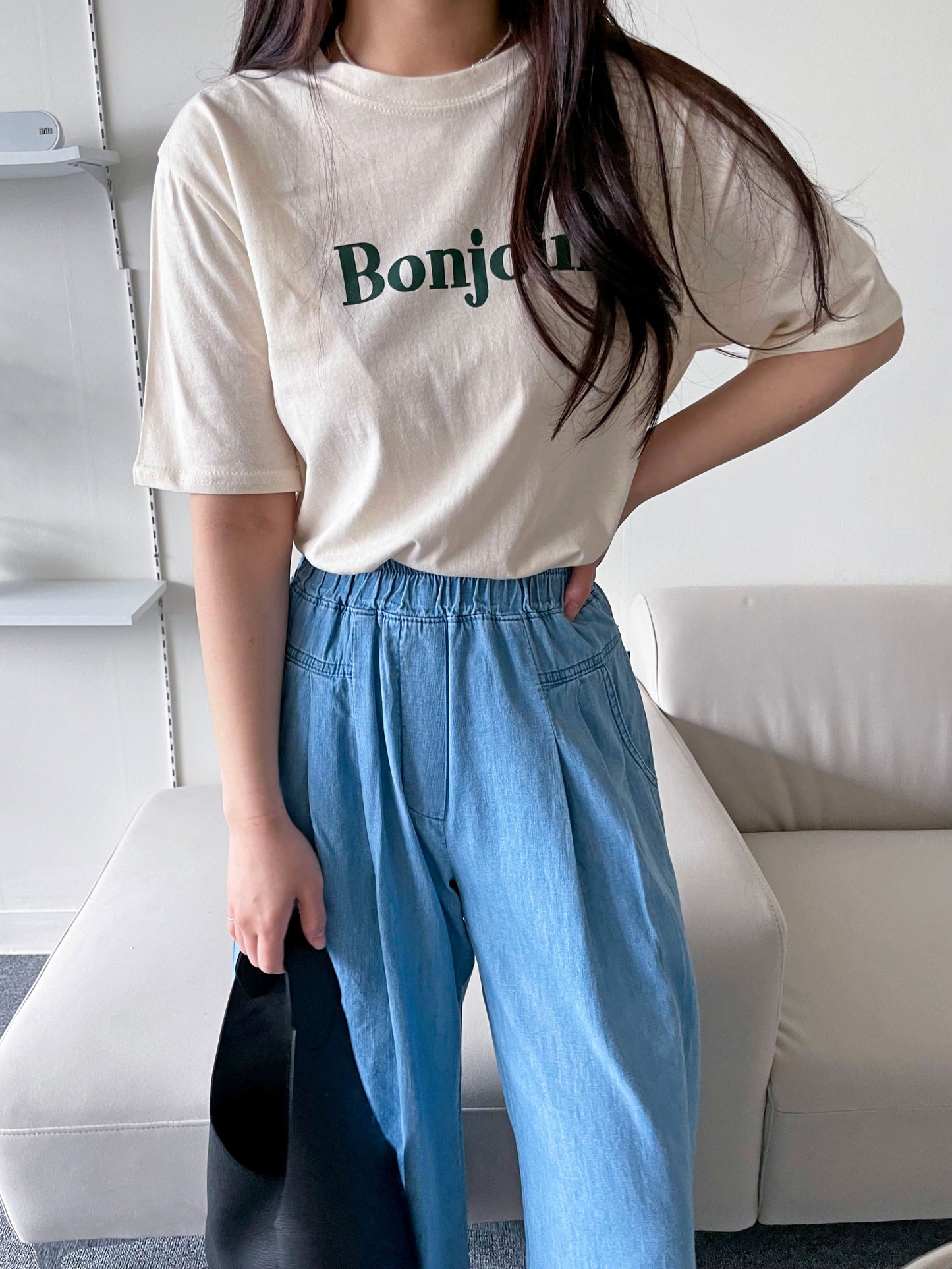 Bonjour Print Short sleeve Cotton T-shirts