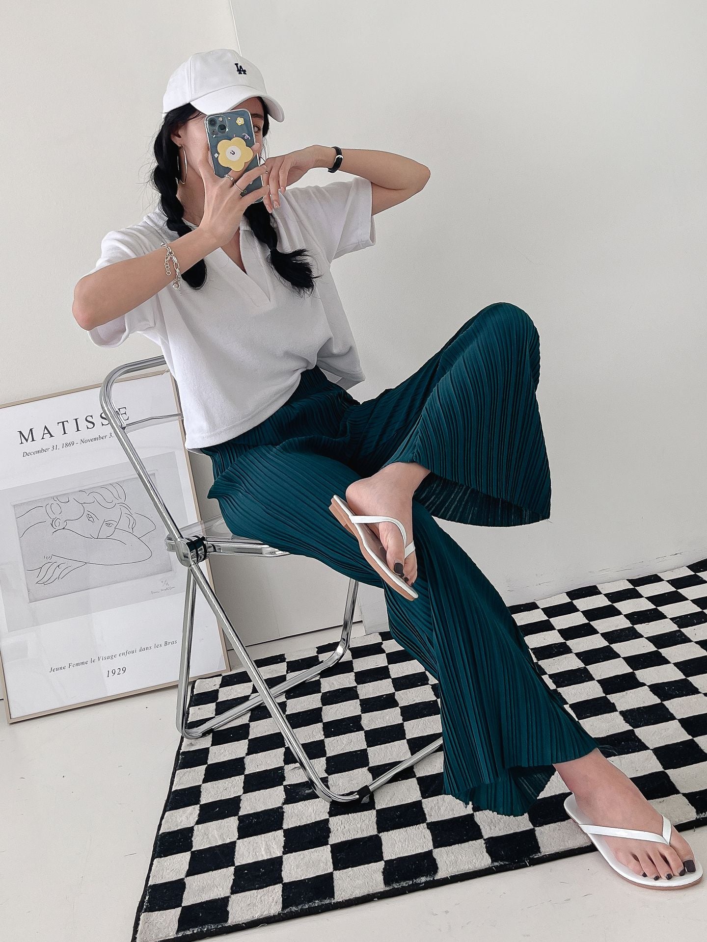 High Waist Flared Pleated Pants