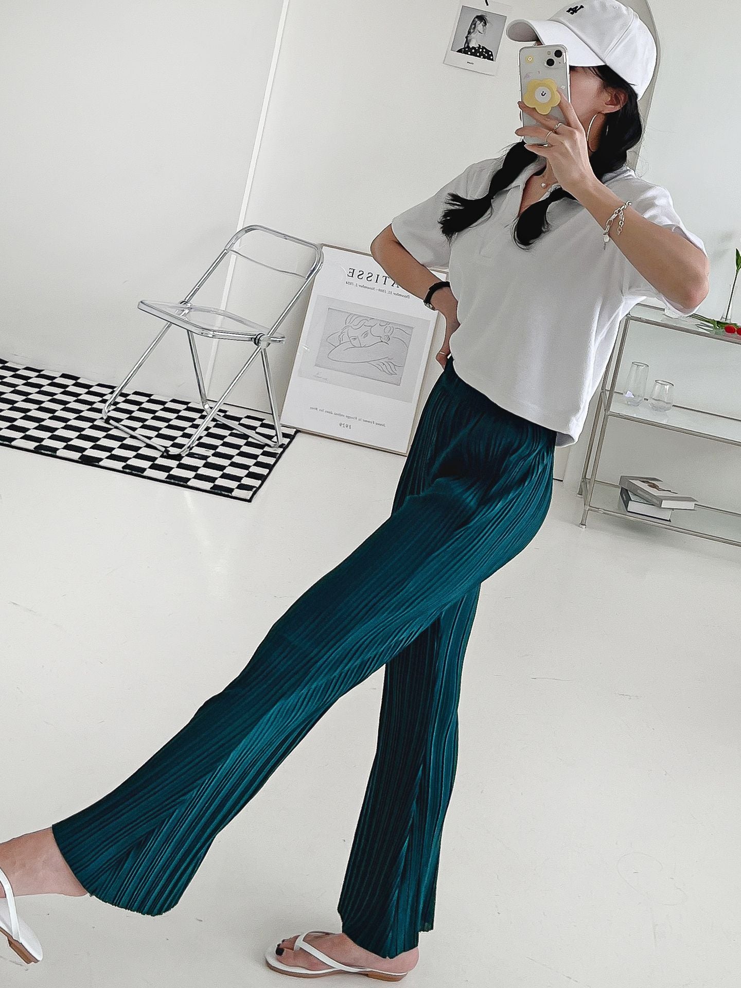 High Waist Flared Pleated Pants
