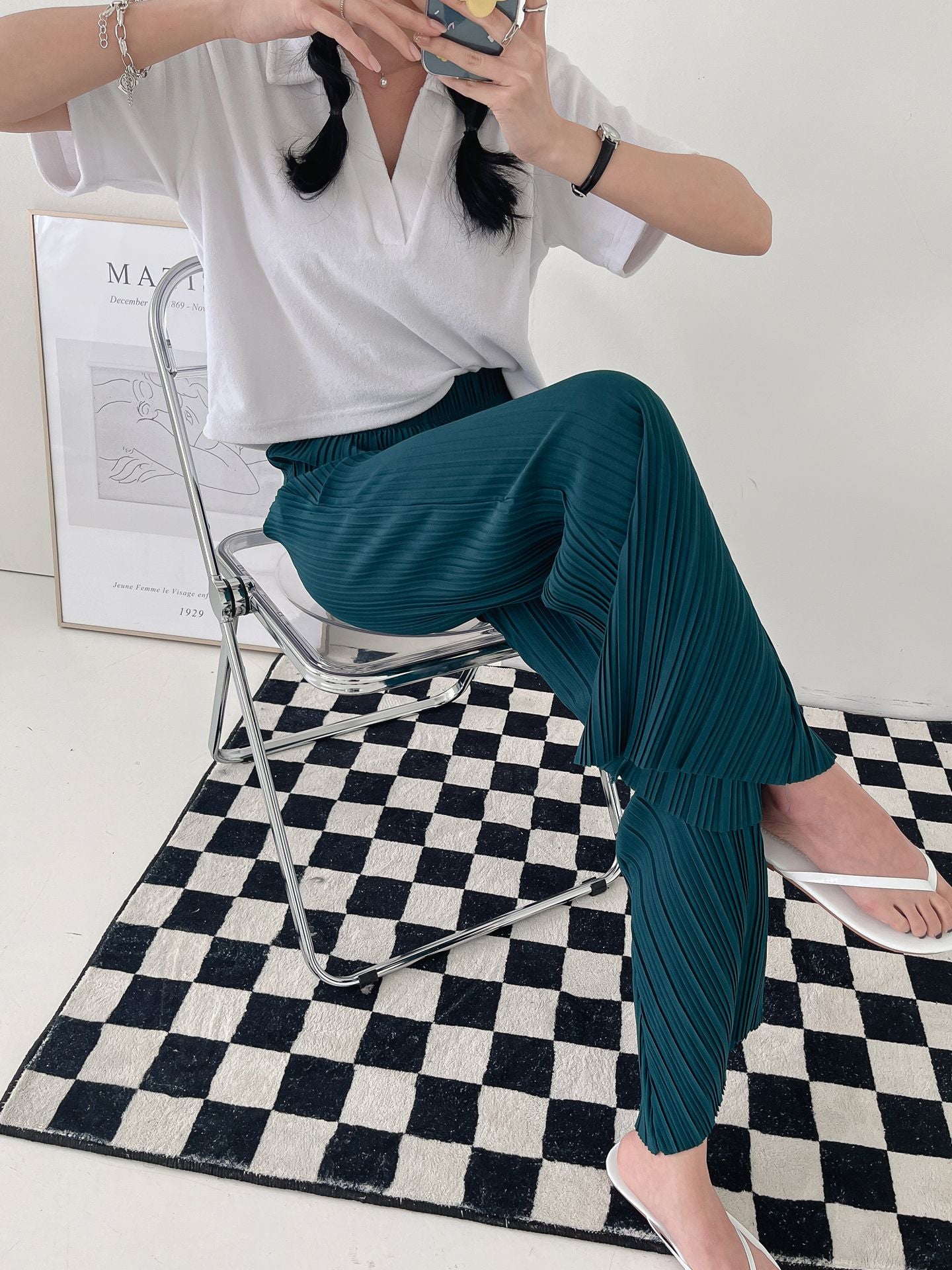 High Waist Flared Pleated Pants