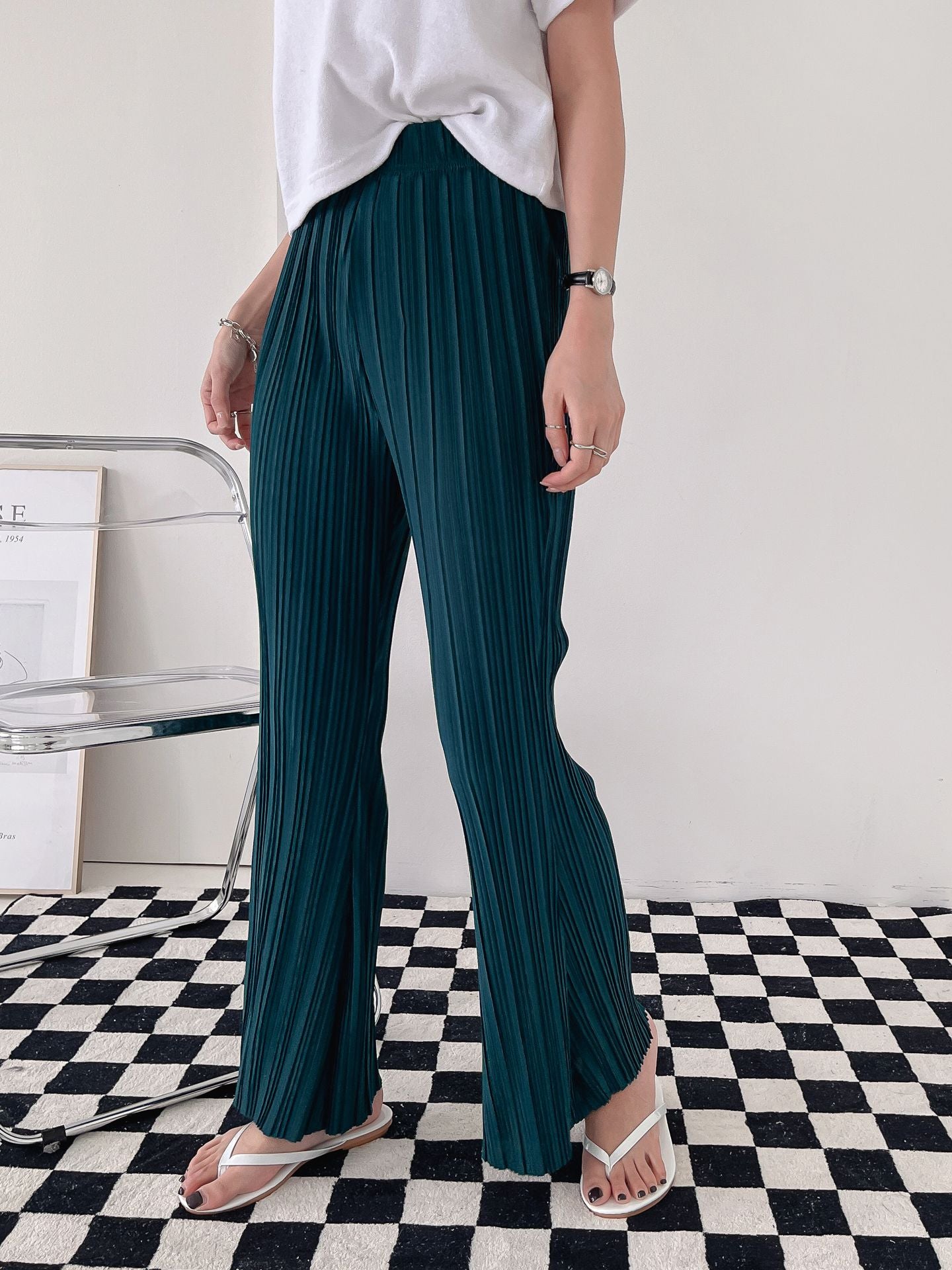 High Waist Flared Pleated Pants