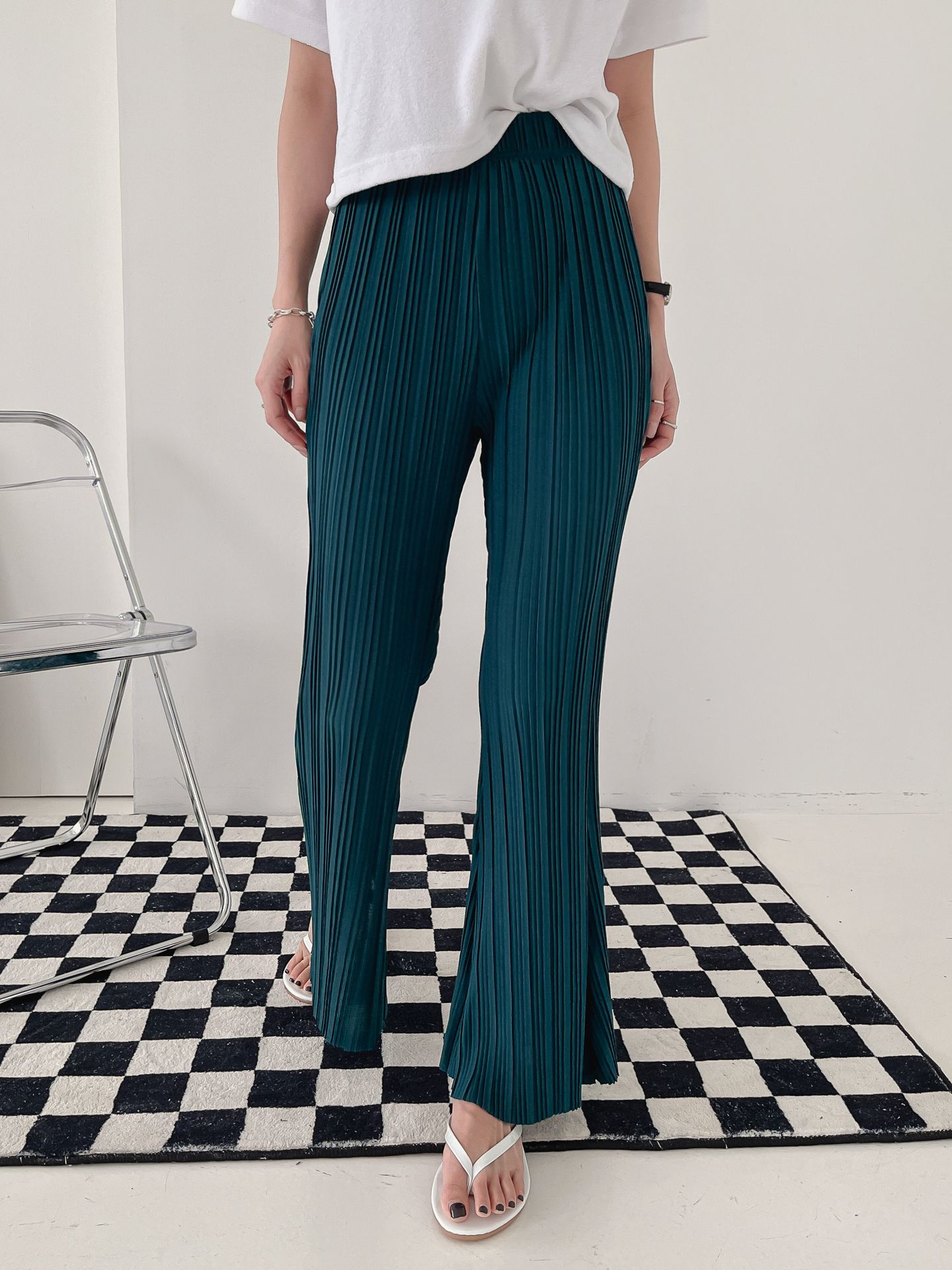 High Waist Flared Pleated Pants