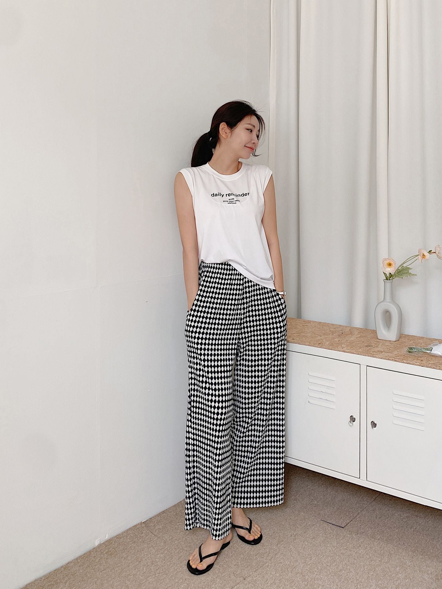 Diamond Plaid High Waist Wide Pants