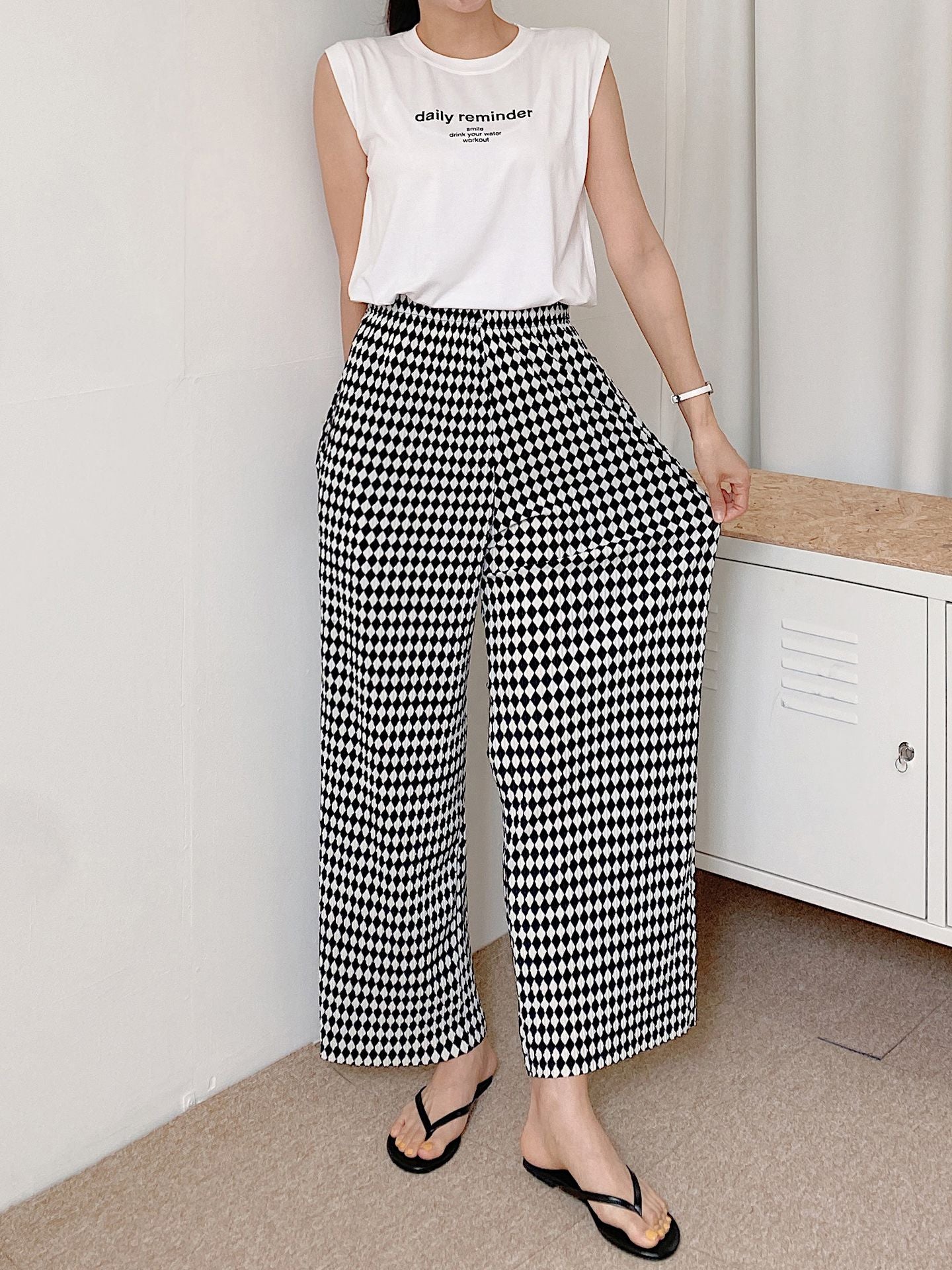 Diamond Plaid High Waist Wide Pants