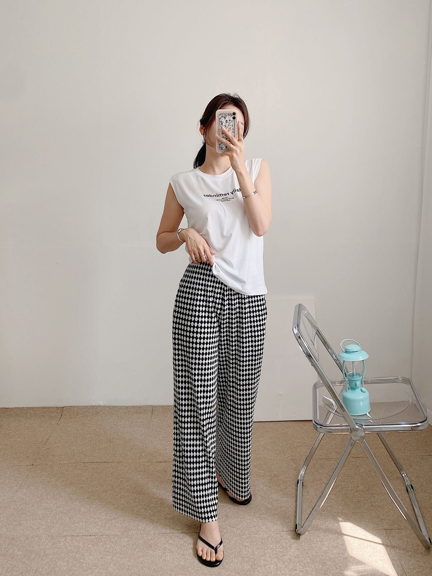 Diamond Plaid High Waist Wide Pants