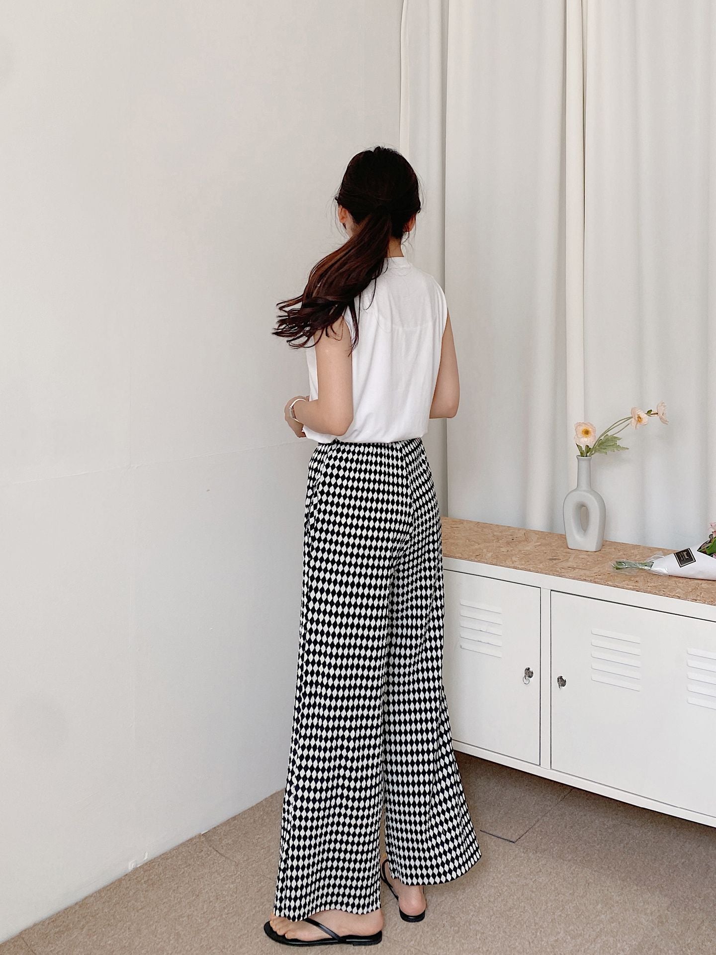 Diamond Plaid High Waist Wide Pants