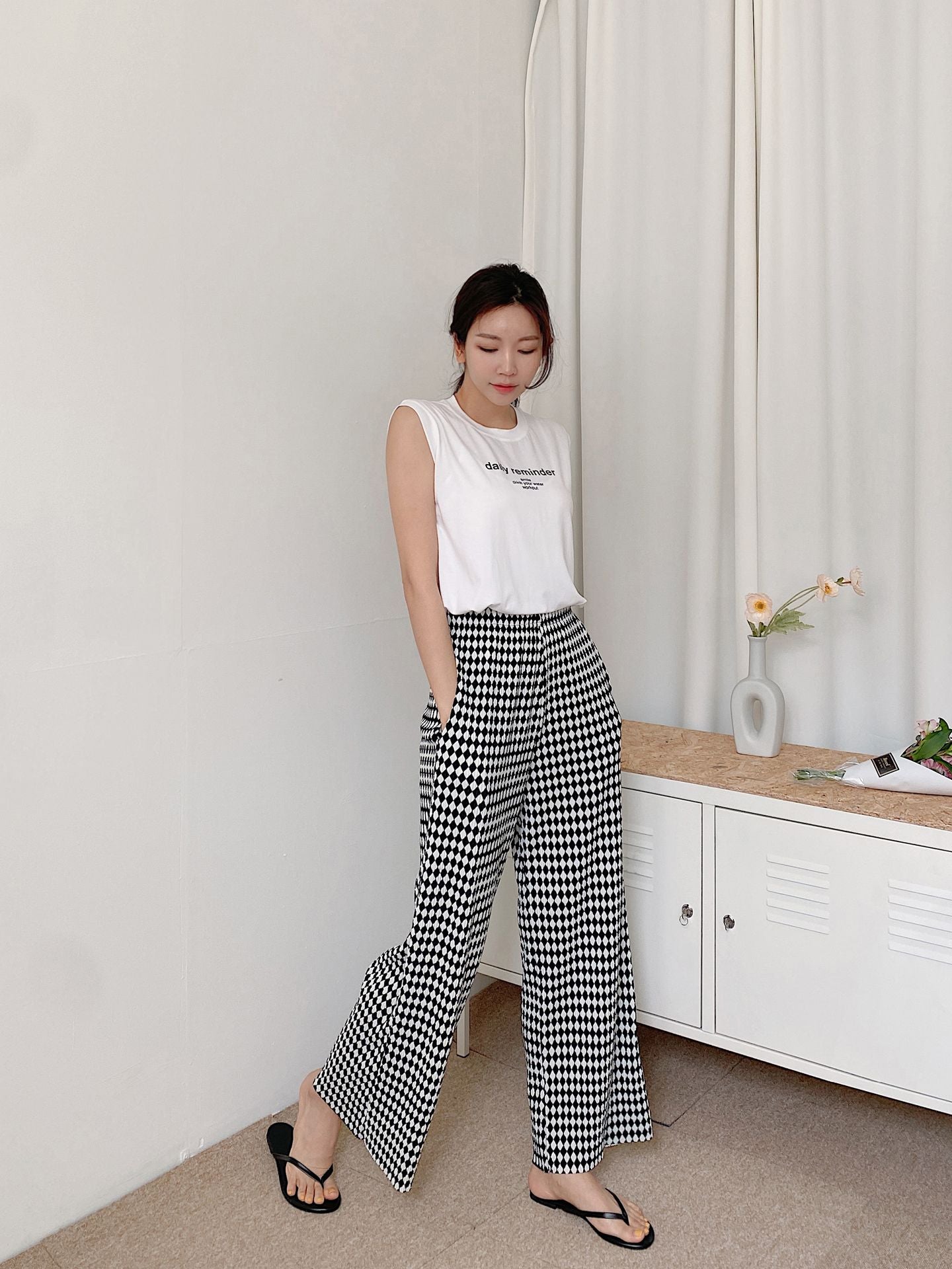 Diamond Plaid High Waist Wide Pants