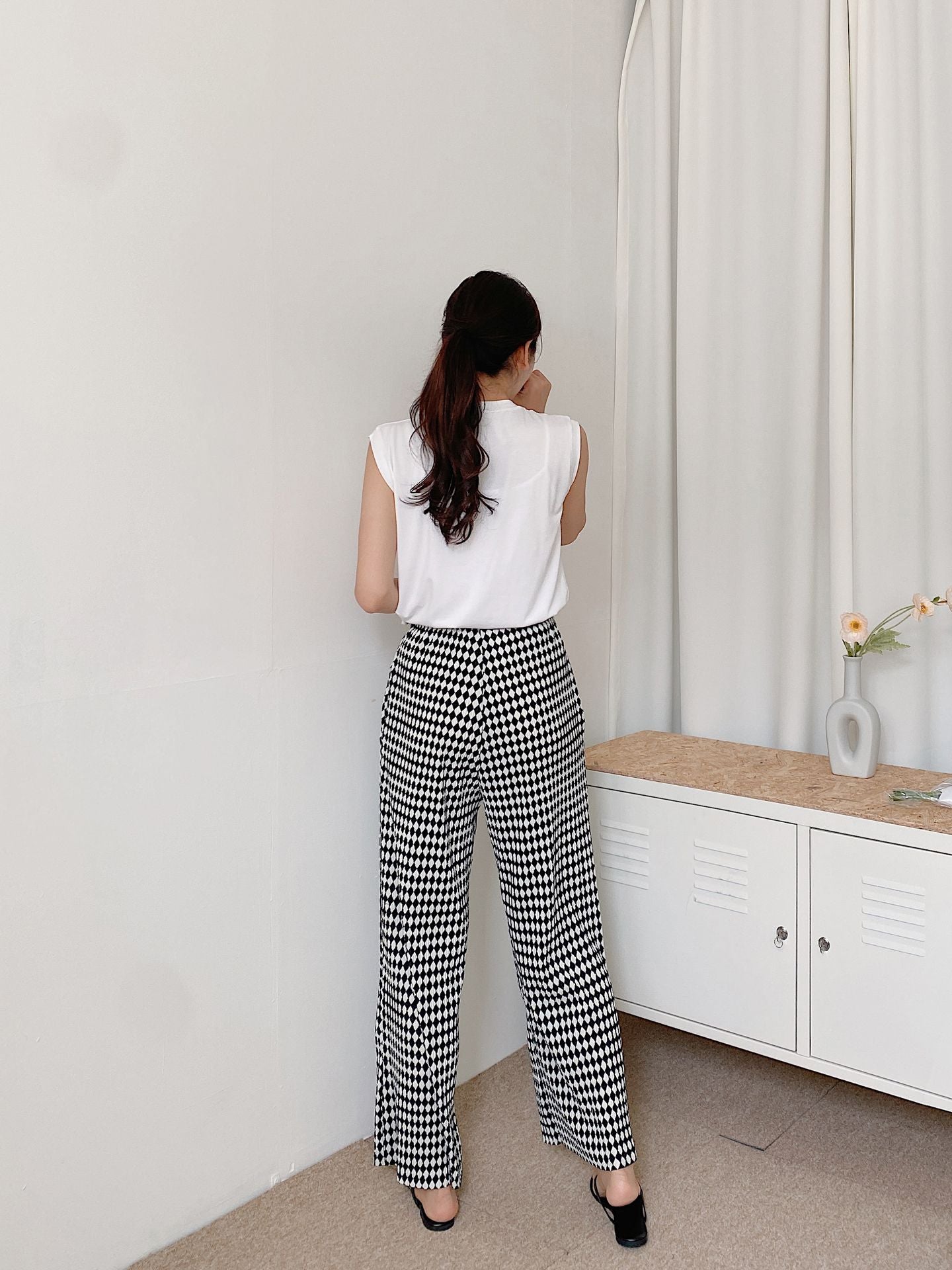 Diamond Plaid High Waist Wide Pants