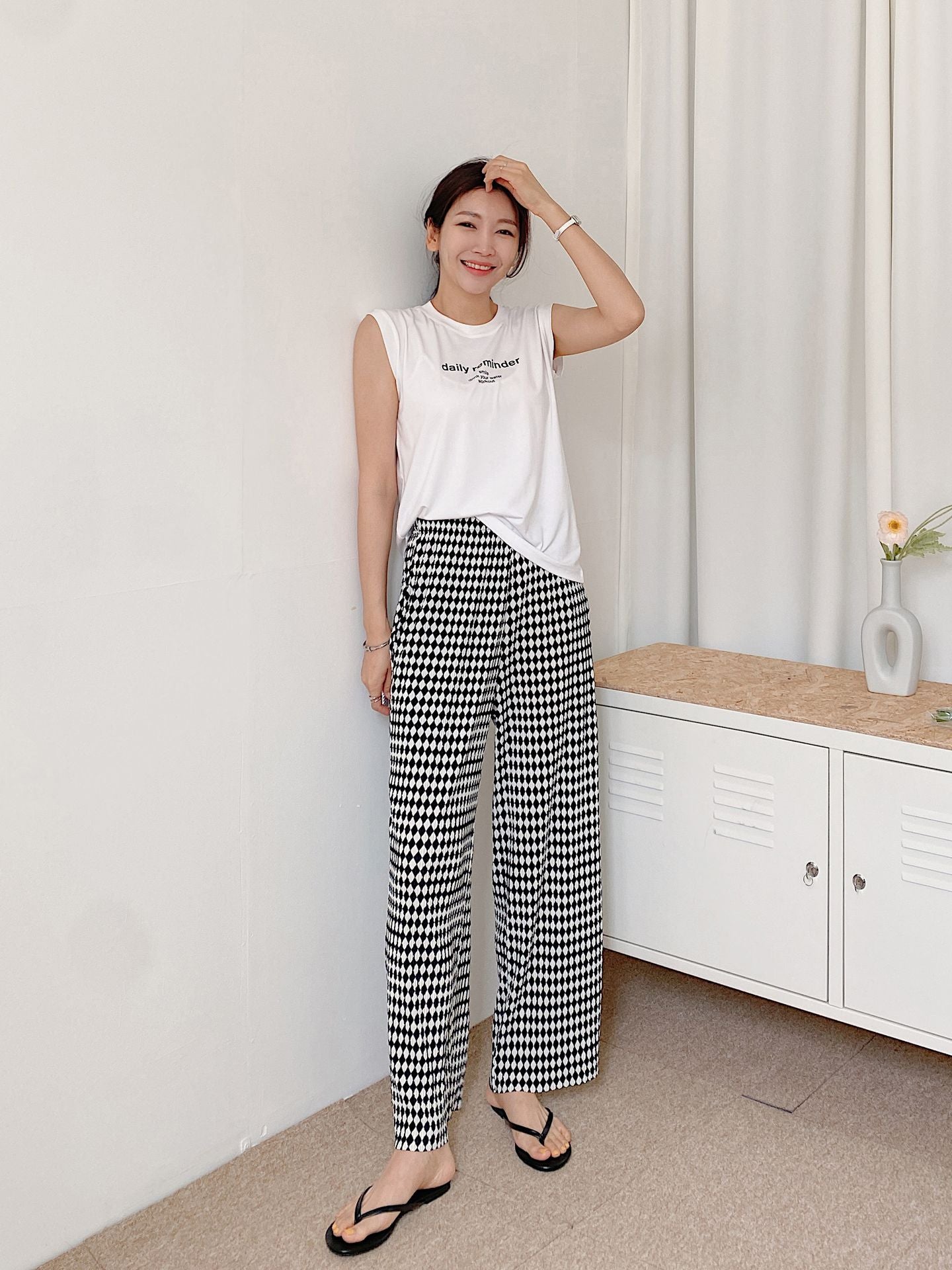 Diamond Plaid High Waist Wide Pants