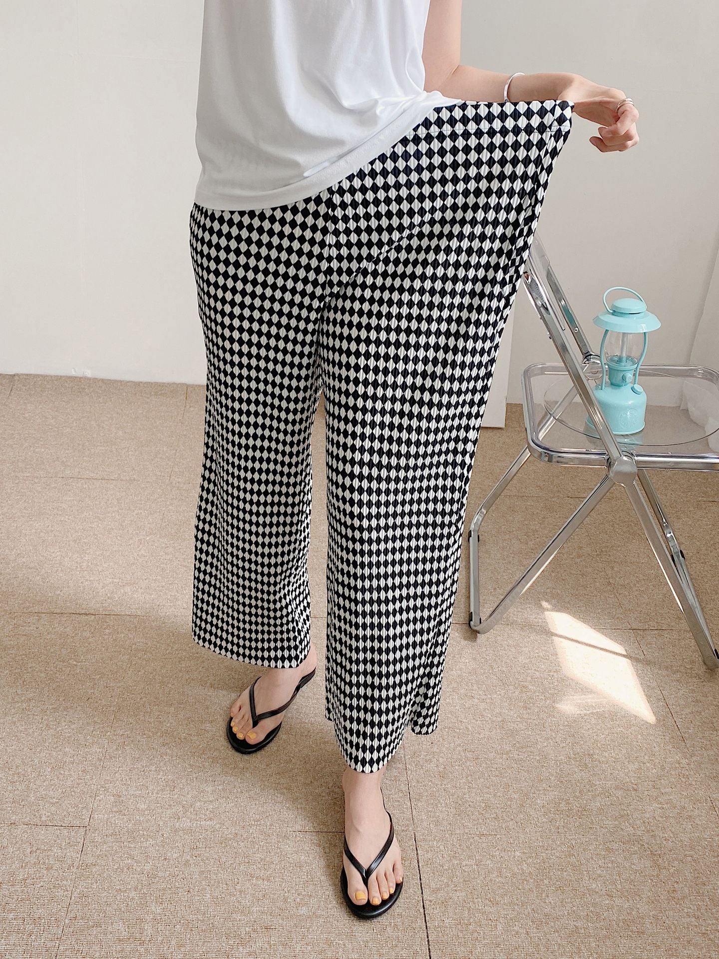 Diamond Plaid High Waist Wide Pants