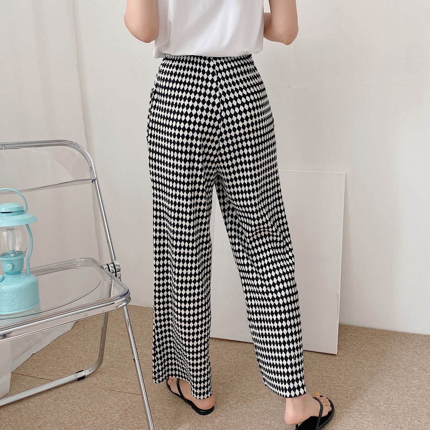 Diamond Plaid High Waist Wide Pants