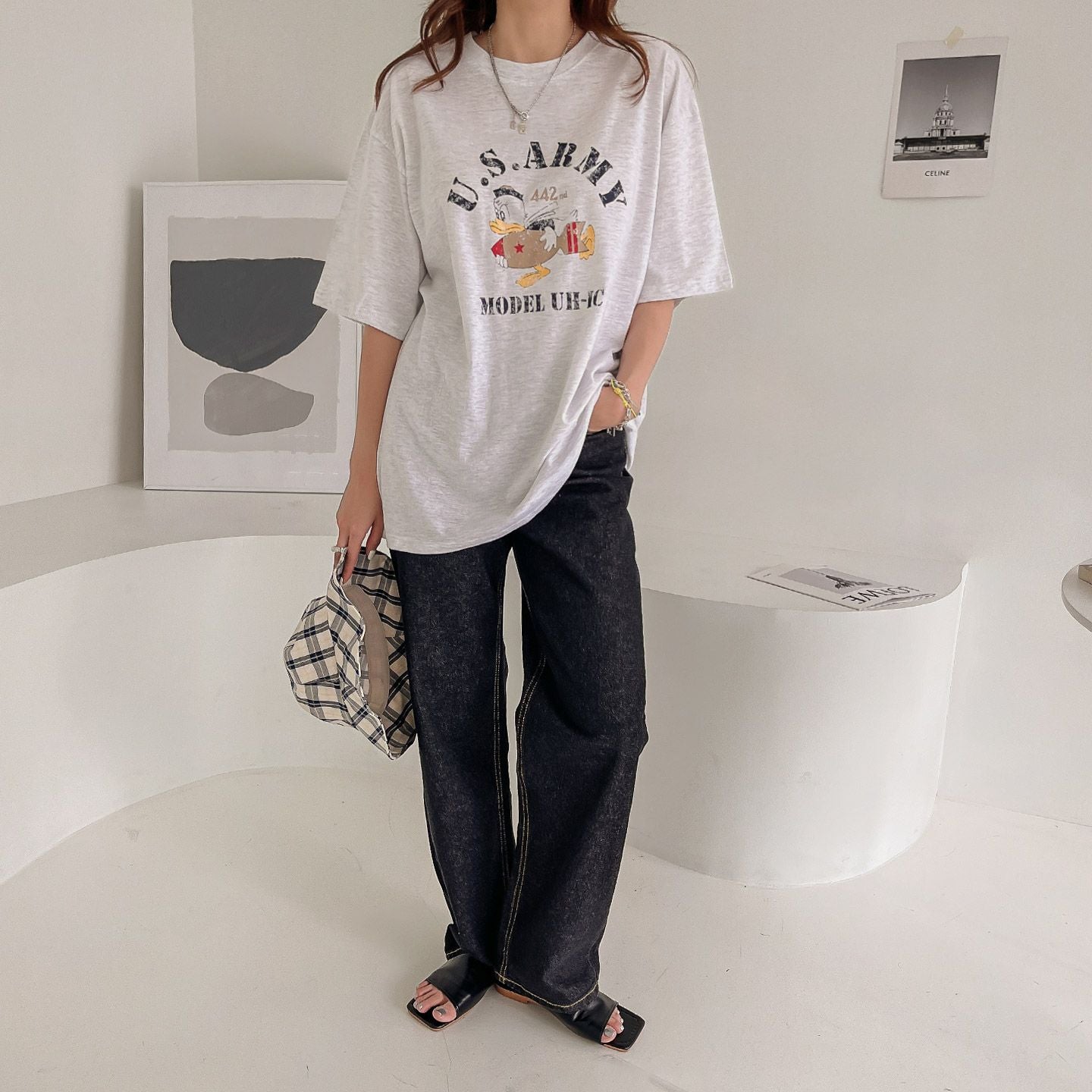 US Army Print Overfit Boxy Cotton T-shirts