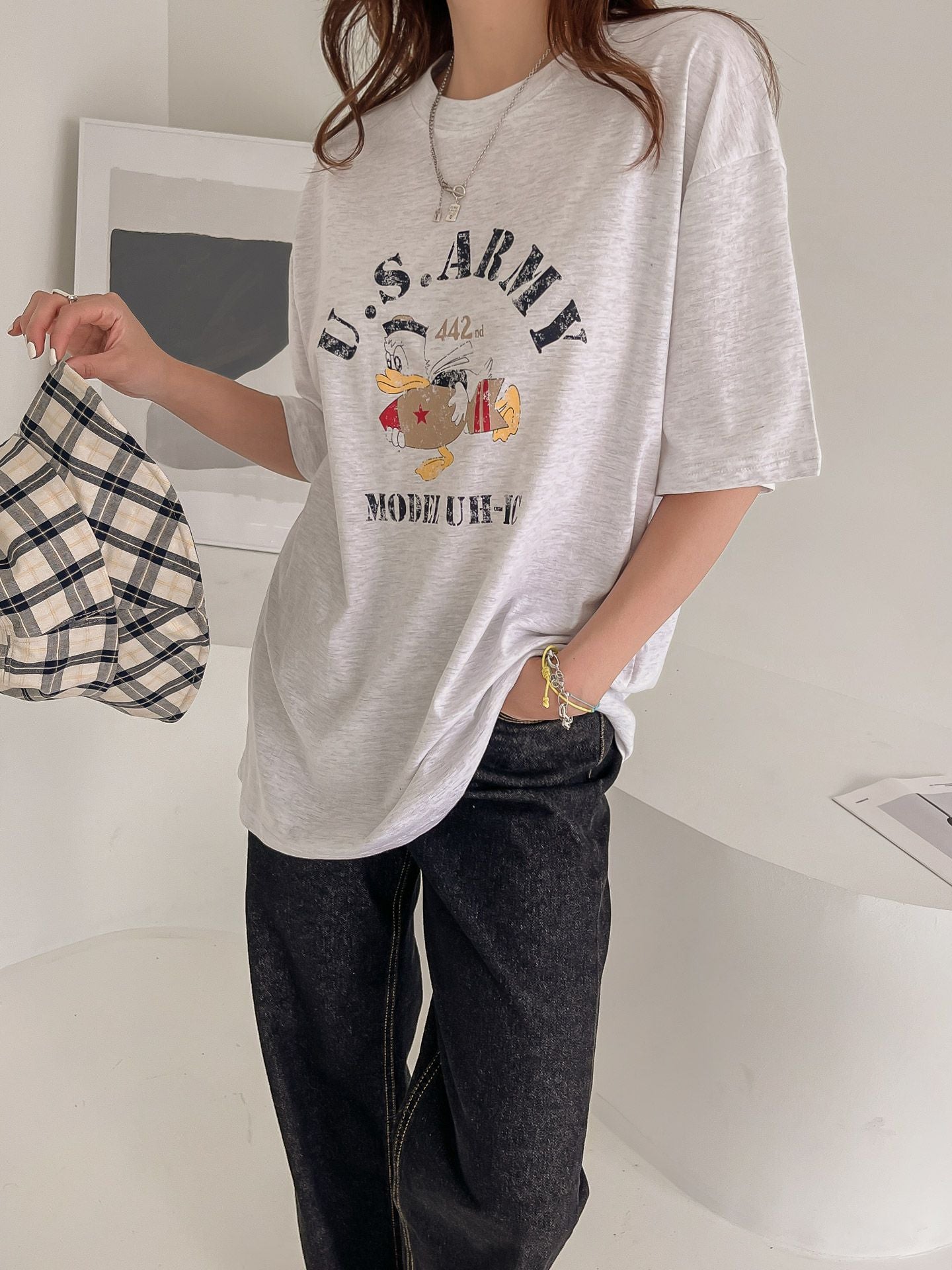 US Army Print Overfit Boxy Cotton T-shirts