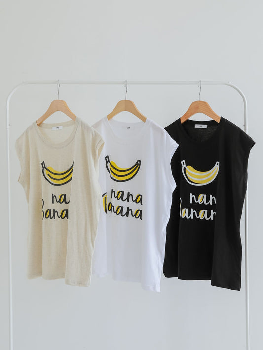 Banana Print Sleeveless Top Cotton T-shirts