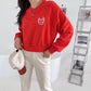 Tennis Embroidery Raglan Sleeve Sweatshirts