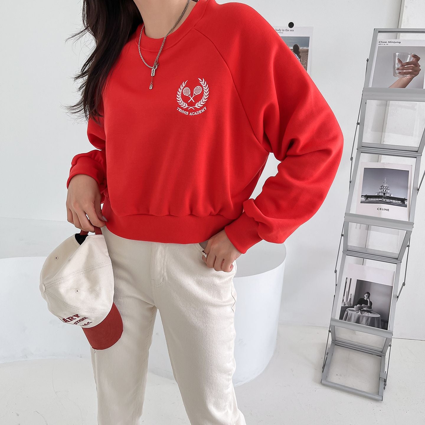 Tennis Embroidery Raglan Sleeve Sweatshirts