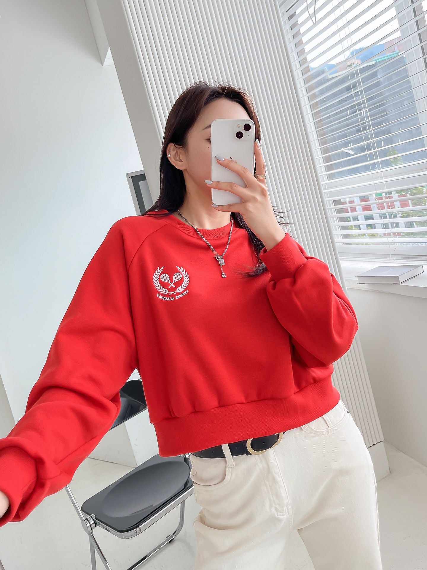 Tennis Embroidery Raglan Sleeve Sweatshirts